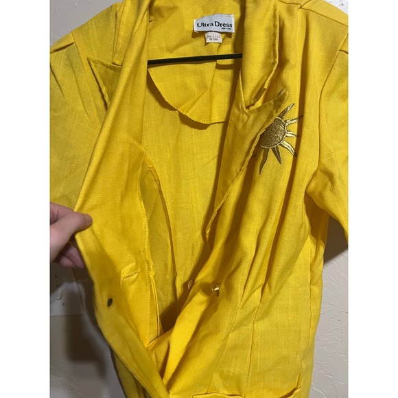 Ultra Dress New York Yellow Linen Blend Blazer Dress Sun Brooch Double Breasted - Picture 10 of 11